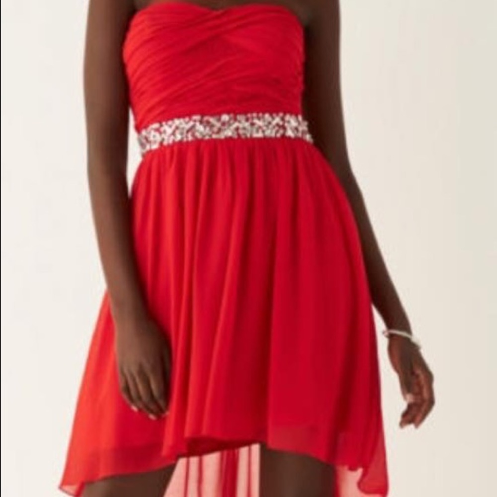 Strapless Red High Low Dress